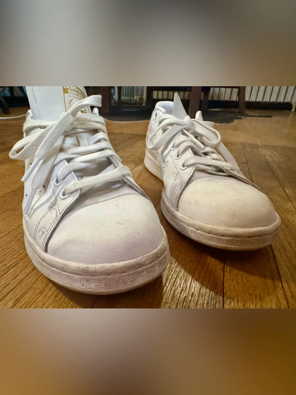 Adidas Stan Smith White Sneakers with Red Heel Accent